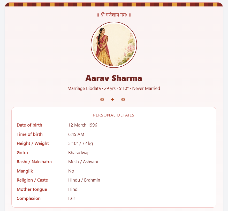 Marriage biodata for girls template